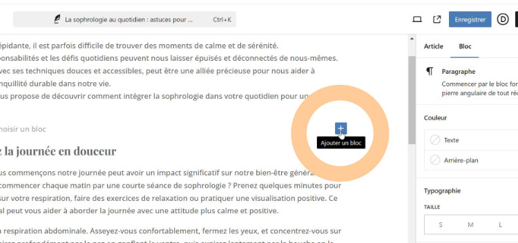 ajouter bloc article wordpress
