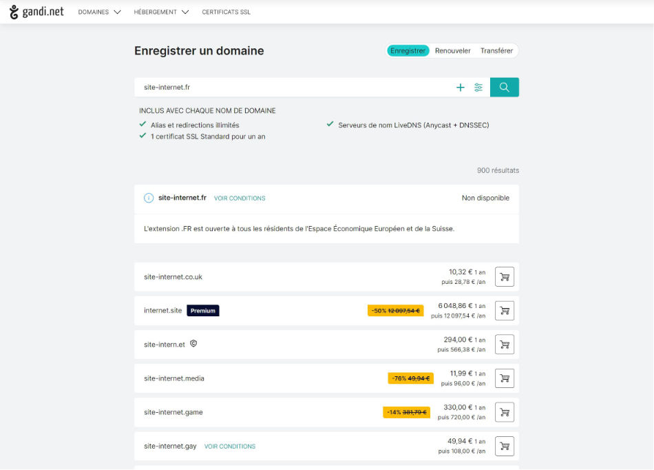 trouver nom domaine site web gandi