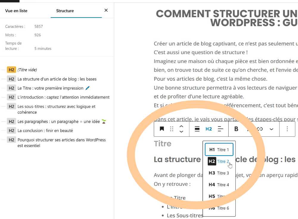 ajout titre h2 wordpress