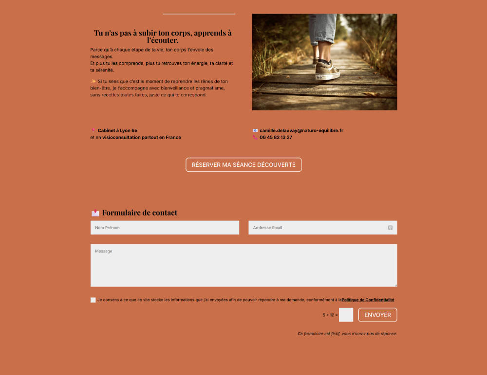 site naturopathe one page section contact