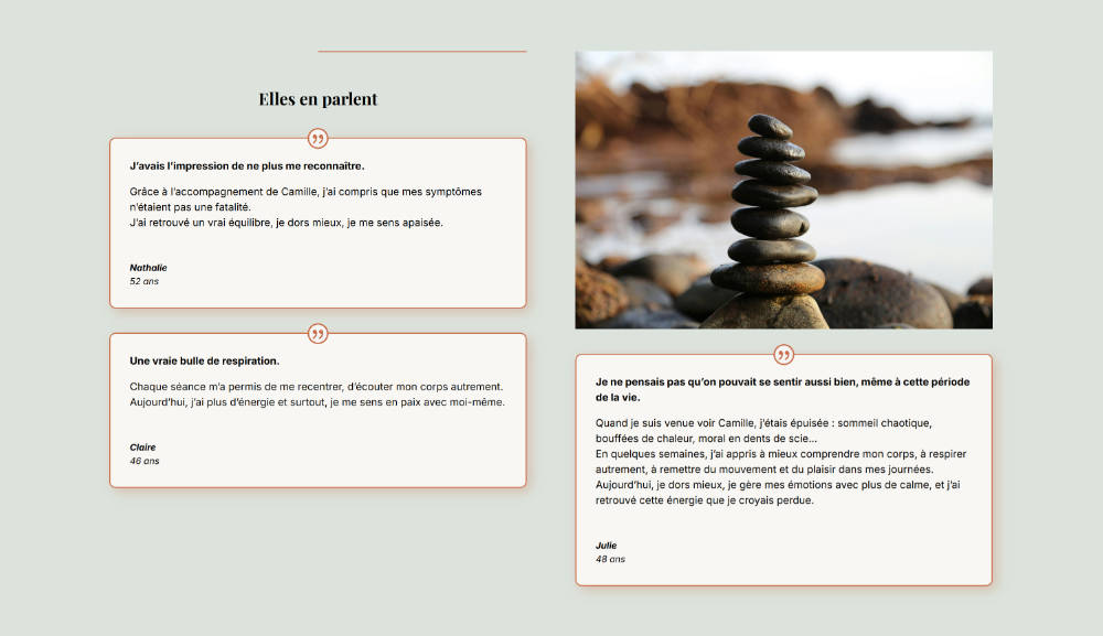 site naturopathe one page section temoignage